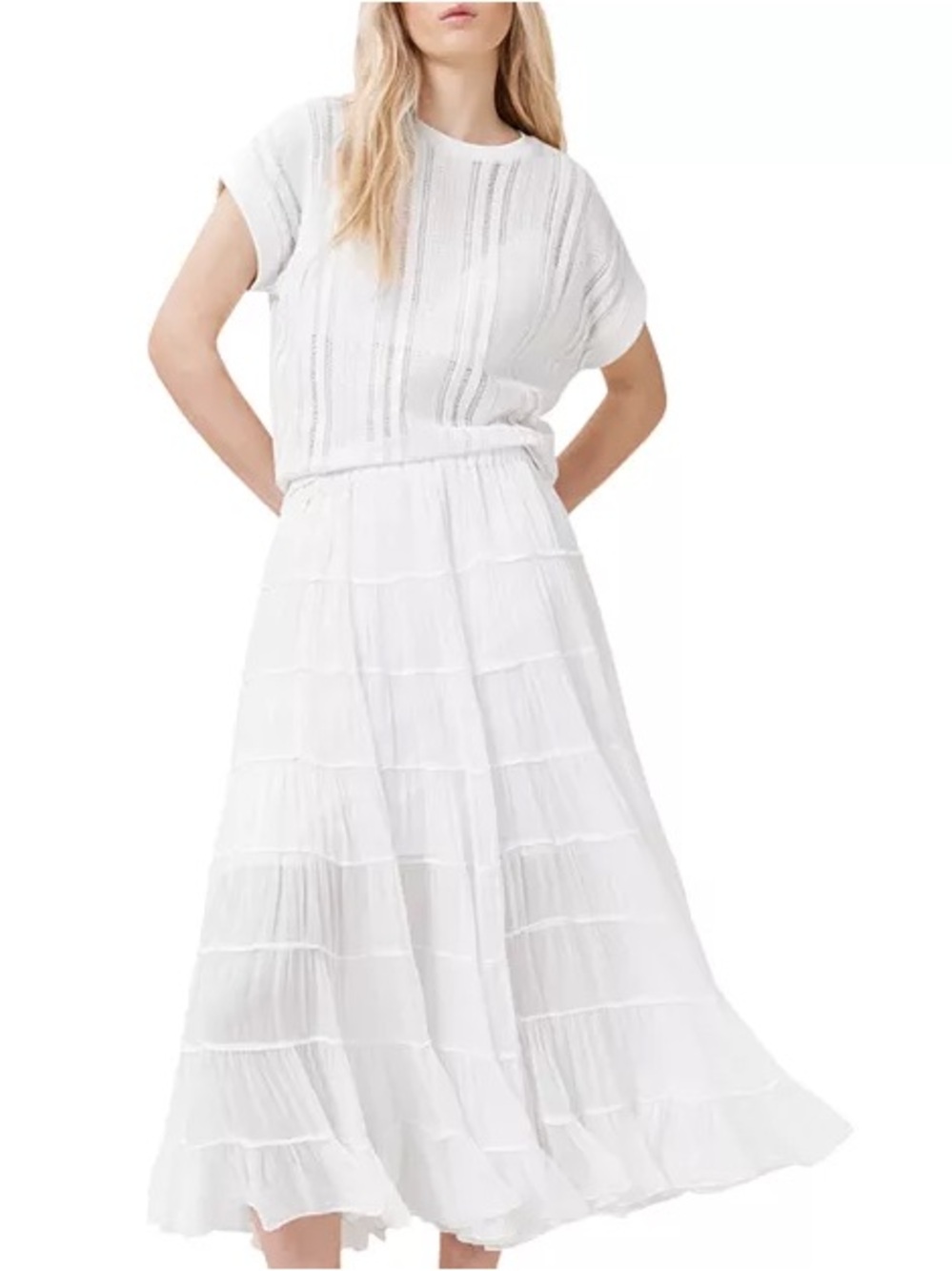 All Saints Eva Tiered Maxi Skirt Chalk White Size US 0 - Picture 10 of 13